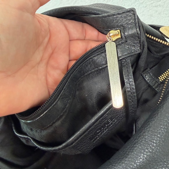Michael Kors Fulton Black Leather Hobo Shoulder Bag Gold MK Logo - Picture 12 of 16